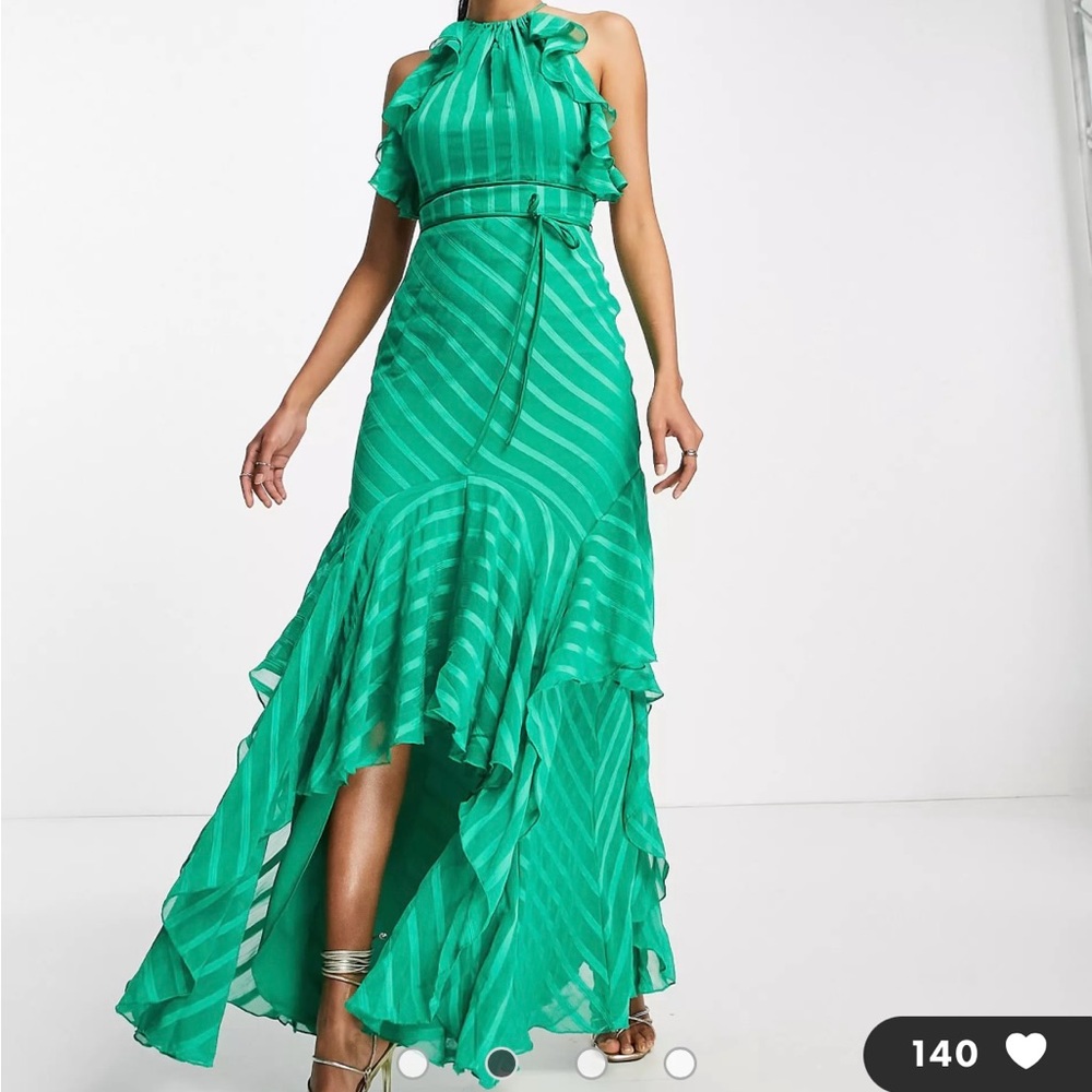 ASOS Green Ruffle High - Low Maxi Dress